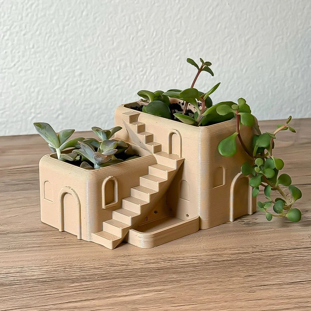 Mediterranean Arched Villa Stairs Planter with Drainage